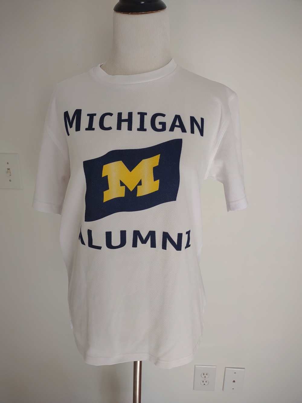 Sport-Tek White Michigan Alumni Short Sleeve Tee with Maize And Blue Logo